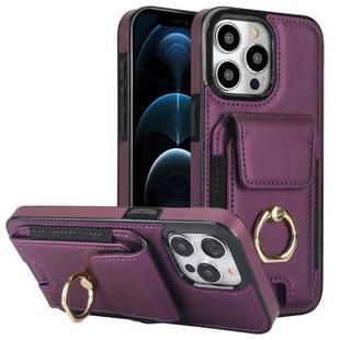 For iPhone 12 Pro Max Elastic Card Bag Ring Holder Phone Case(Purple)