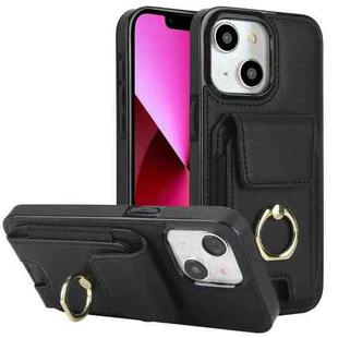For iPhone 13 Elastic Card Bag Ring Holder Phone Case(Black)