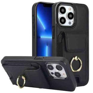 For iPhone 13 Pro Elastic Card Bag Ring Holder Phone Case(Black)