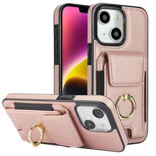 For iPhone 14 Elastic Card Bag Ring Holder Phone Case(Rose Gold)