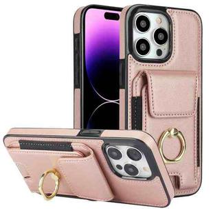 For iPhone 14 Pro Elastic Card Bag Ring Holder Phone Case(Rose Gold)