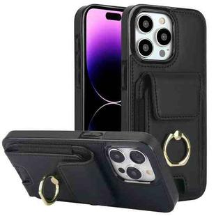 For iPhone 14 Pro Max Elastic Card Bag Ring Holder Phone Case(Black)