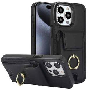 For iPhone 15 Pro Max Elastic Card Bag Ring Holder Phone Case(Black)