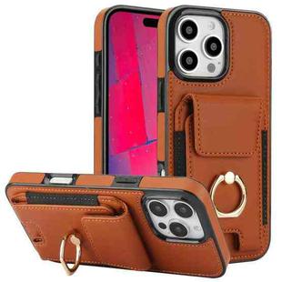 For iPhone 16 Pro Max Elastic Card Bag Ring Holder Phone Case(Brown)