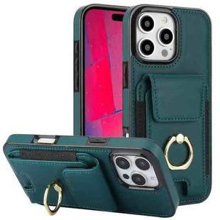 For iPhone 16 Pro Max Elastic Card Bag Ring Holder Phone Case(Dark Green)