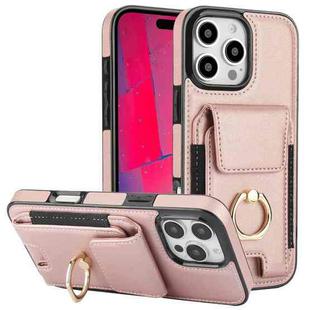 For iPhone 16 Pro Max Elastic Card Bag Ring Holder Phone Case(Rose Gold)