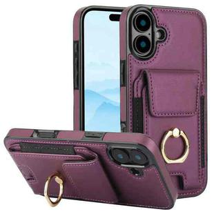 For iPhone 16 Plus Elastic Card Bag Ring Holder Phone Case(Purple)