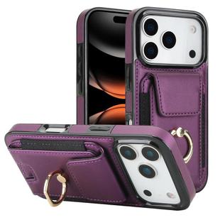 For iPhone 17 Pro Max Elastic Card Bag Ring Holder Phone Case(Purple)