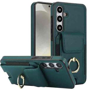 For Samsung Galaxy S24 5G Elastic Card Bag Ring Holder Phone Case(Dark Green)