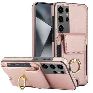 For Samsung Galaxy S24 Ultra 5G Elastic Card Bag Ring Holder Phone Case(Rose Gold)