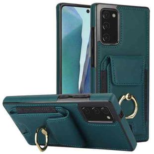 For Samsung Galaxy Note20 Elastic Card Bag Ring Holder Phone Case(Dark Green)