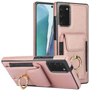For Samsung Galaxy Note20 Elastic Card Bag Ring Holder Phone Case(Rose Gold)