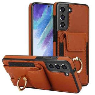 For Samsung Galaxy S21 FE 5G Elastic Card Bag Ring Holder Phone Case(Brown)