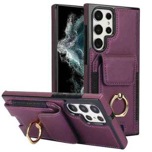 For Samsung Galaxy S22 Ultra 5G Elastic Card Bag Ring Holder Phone Case(Purple)