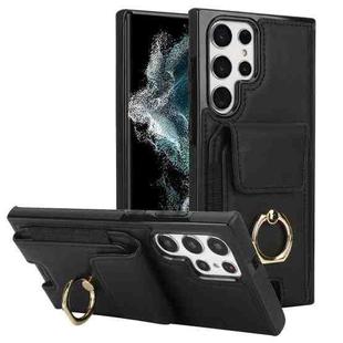 For Samsung Galaxy S22 Ultra 5G Elastic Card Bag Ring Holder Phone Case(Black)