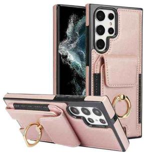 For Samsung Galaxy S22 Ultra 5G Elastic Card Bag Ring Holder Phone Case(Rose Gold)