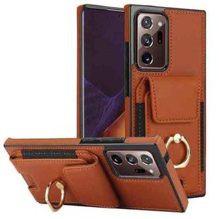 For Samsung Galaxy Note20 Ultra Elastic Card Bag Ring Holder Phone Case(Brown)