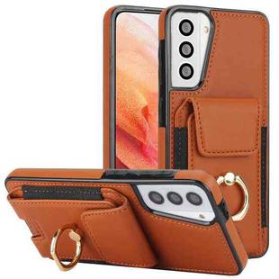 For Samsung Galaxy S21+ 5G Elastic Card Bag Ring Holder Phone Case(Brown)