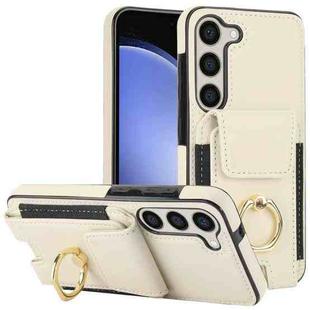 For Samsung Galaxy S23+ 5G Elastic Card Bag Ring Holder Phone Case(White)