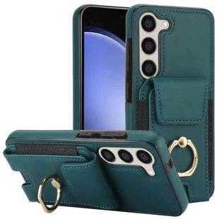 For Samsung Galaxy S23+ 5G Elastic Card Bag Ring Holder Phone Case(Dark Green)