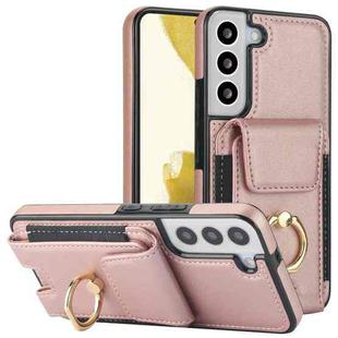 For Samsung Galaxy S22 5G Elastic Card Bag Ring Holder Phone Case(Rose Gold)