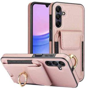 For Samsung Galaxy A15 Elastic Card Bag Ring Holder Phone Case(Rose Gold)