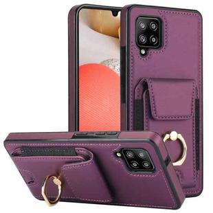 For Samsung Galaxy A42 Elastic Card Bag Ring Holder Phone Case(Purple)