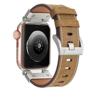 For Apple Watch Series 9 45mm Mecha Style Leather Watch Band(Light Brown)