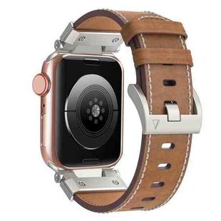 For Apple Watch Series 5 44mm Mecha Style Leather Watch Band(Dark Brown)