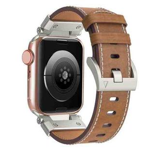 For Apple Watch 42mm Mecha Style Leather Watch Band(Dark Brown)