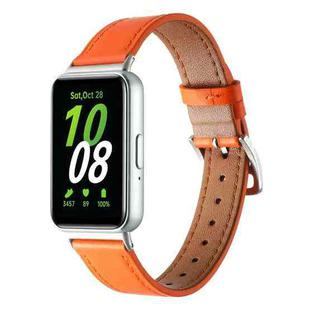 For Samsung Galaxy Fit 3 Sewing Thread Genuine Leather Watch Band(Orange)