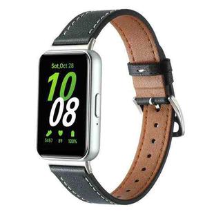 For Samsung Galaxy Fit 3 Sewing Thread Genuine Leather Watch Band(Black)
