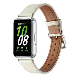 For Samsung Galaxy Fit 3 Sewing Thread Genuine Leather Watch Band(Creamy White)