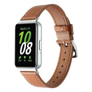 For Samsung Galaxy Fit 3 Sewing Thread Genuine Leather Watch Band(Brown)