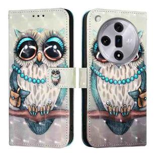 For OPPO Find X7 3D Painting Horizontal Flip Leather Phone Case(Grey Owl)