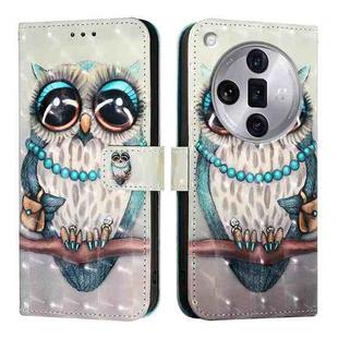 For OPPO Find X7 Ultra 3D Painting Horizontal Flip Leather Phone Case(Grey Owl)