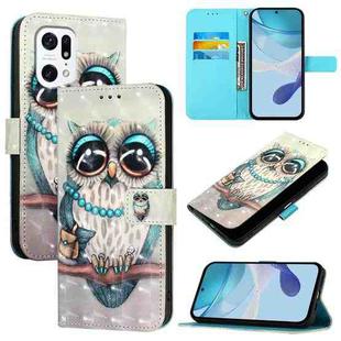 For OPPO Find X5 Pro 3D Painting Horizontal Flip Leather Phone Case(Grey Owl)