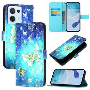 For OPPO Reno8 5G Global 3D Painting Horizontal Flip Leather Phone Case(Golden Butterfly)