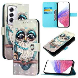 For OPPO Reno12 Global 3D Painting Horizontal Flip Leather Phone Case(Grey Owl)