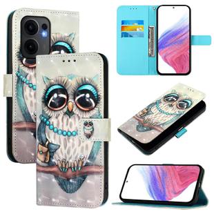 For OPPO Reno13 F 5G Global 3D Painting Horizontal Flip Leather Phone Case(Grey Owl)