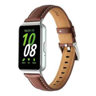 For Samsung Galaxy Fit 3 Pointed Tail Genuine Leather Watch Band(Brown)