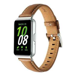 For Samsung Galaxy Fit 3 Pointed Tail Genuine Leather Watch Band(Yellow Brown)