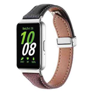 For Samsung Galaxy Fit 3 Litchi Texture Magnetic Buckle Slim Leather Watch Band(Black+Rose Gold)