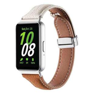 For Samsung Galaxy Fit 3 Litchi Texture Magnetic Buckle Slim Leather Watch Band(Milk White+Yellow Brown)