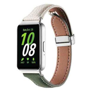 For Samsung Galaxy Fit 3 Litchi Texture Magnetic Buckle Slim Leather Watch Band(Milk White+Dark Green)