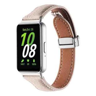 For Samsung Galaxy Fit 3 Litchi Texture Magnetic Buckle Slim Leather Watch Band(Apricot)