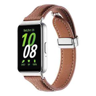 For Samsung Galaxy Fit 3 Litchi Texture Magnetic Buckle Slim Leather Watch Band(Brown)