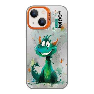 For iPhone 13 Splash-ink AI Cute Dragon PC Hybrid TPU Phone Case(Green Dragon)