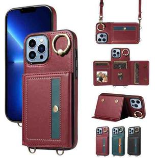 For iPhone 13 Pro Max Crossbodys Card Bag Ring Holder Leather Phone Case(Red)