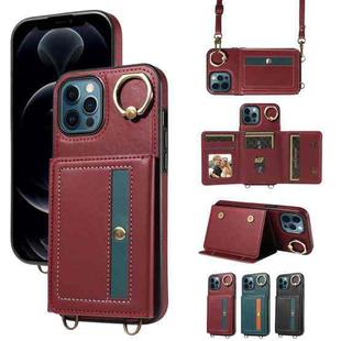 For iPhone 12 Pro Max Crossbodys Card Bag Ring Holder Leather Phone Case(Red)